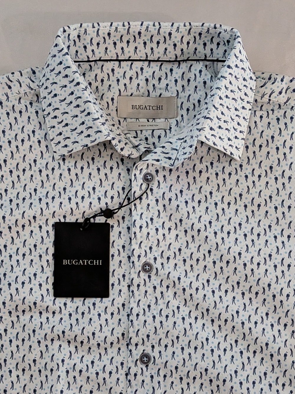 New Bugatchi Miles OoohCotton Golfer Print Short Sleeve Button-Up Shirt Small